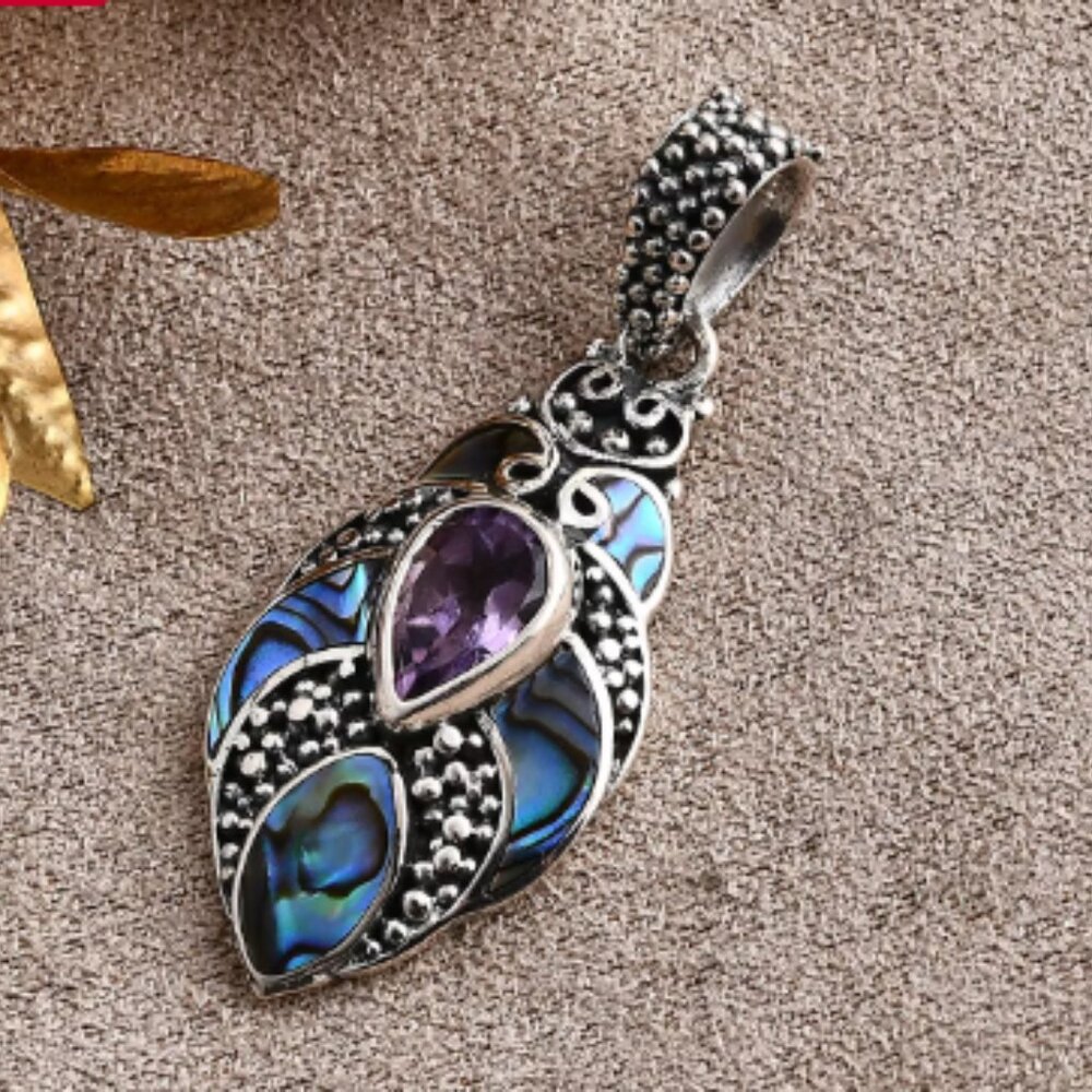 Bali Legacy Abalone Shell and Rose De France Amethyst 1.20 ctw Pendant